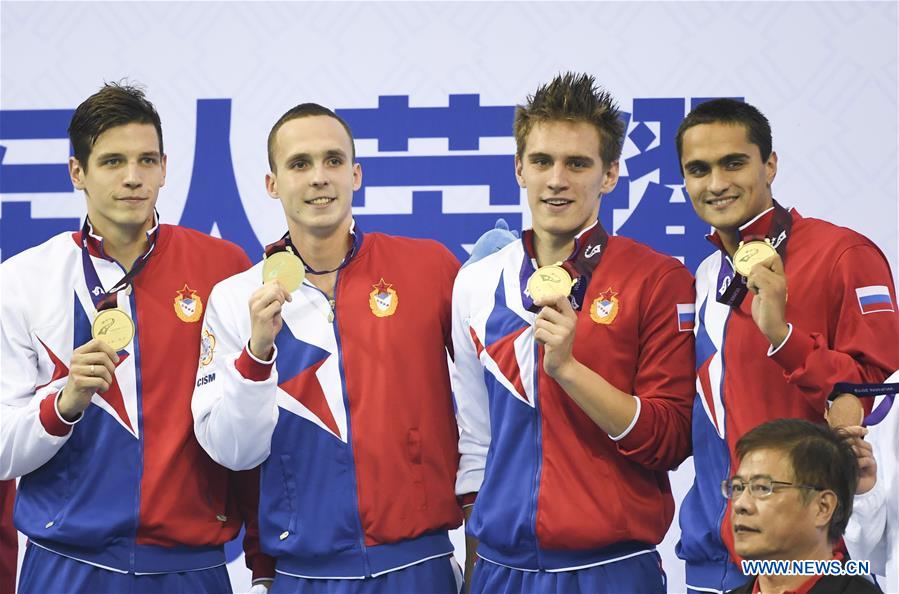 (SP)CHINA-WUHAN-7TH MILITARY WORLD GAMES-SWIMMING-MEN 4&times;100M MEDLEY RELAY