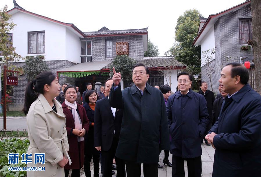 這是11月22日，張德江來到成都郫縣青杠樹村，了解村民委員會工作情況。 新華社記者 劉衛(wèi)兵 攝 