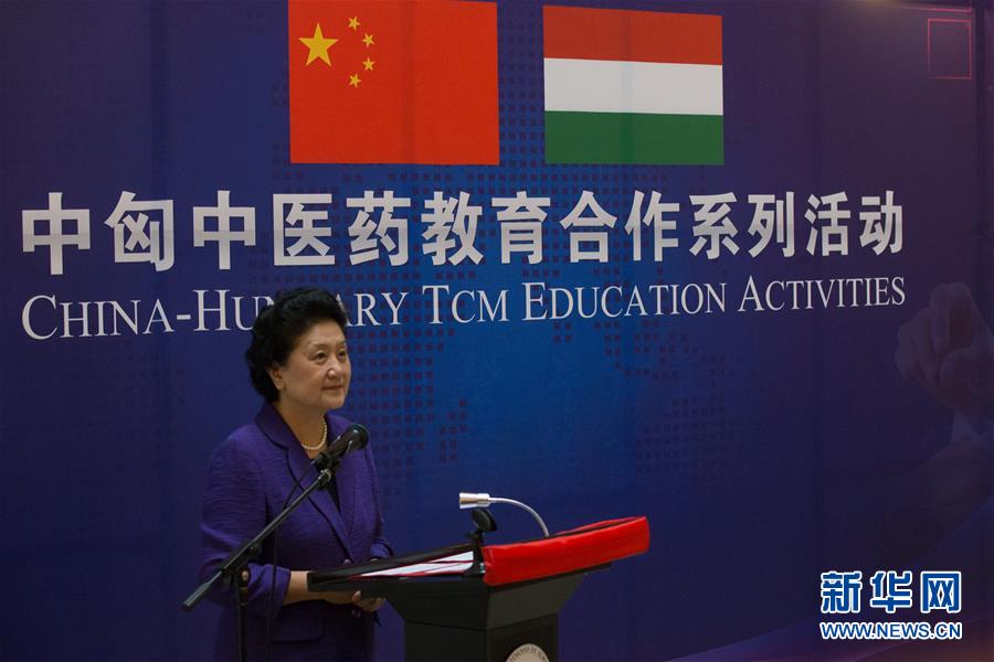 6月18日，在匈牙利布達(dá)佩斯，中國(guó)國(guó)務(wù)院副總理劉延?xùn)|出席中匈中醫(yī)藥教育合作系列活動(dòng)時(shí)講話(huà)。中國(guó)國(guó)務(wù)院副總理劉延?xùn)|18日在布達(dá)佩斯考察匈牙利塞梅爾維斯醫(yī)科大學(xué)并出席中匈中醫(yī)藥教育合作系列活動(dòng)。 新華社發(fā)（弗爾季&middot;奧蒂洛攝）