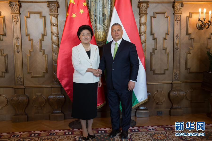  6月21日，國(guó)務(wù)院副總理劉延?xùn)|（左）在匈牙利布達(dá)佩斯國(guó)會(huì)大廈會(huì)見(jiàn)匈牙利總理歐爾班。 新華社發(fā)（弗爾季&middot;奧蒂洛攝）