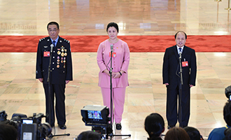 崔光日、荀笑紅、巨曉林代表接受采訪