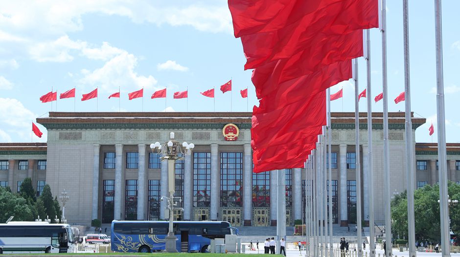 天安門廣場上紅旗飄揚