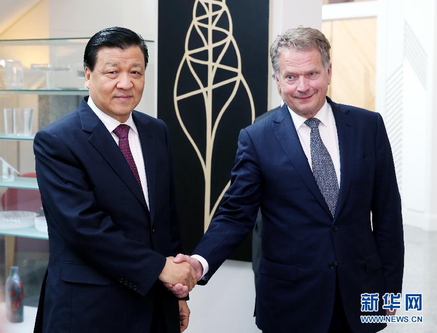 6月12日，中共中央政治局常委、中央書記處書記劉云山在赫爾辛基會見芬蘭總統(tǒng)尼尼斯特。 新華社記者姚大偉攝