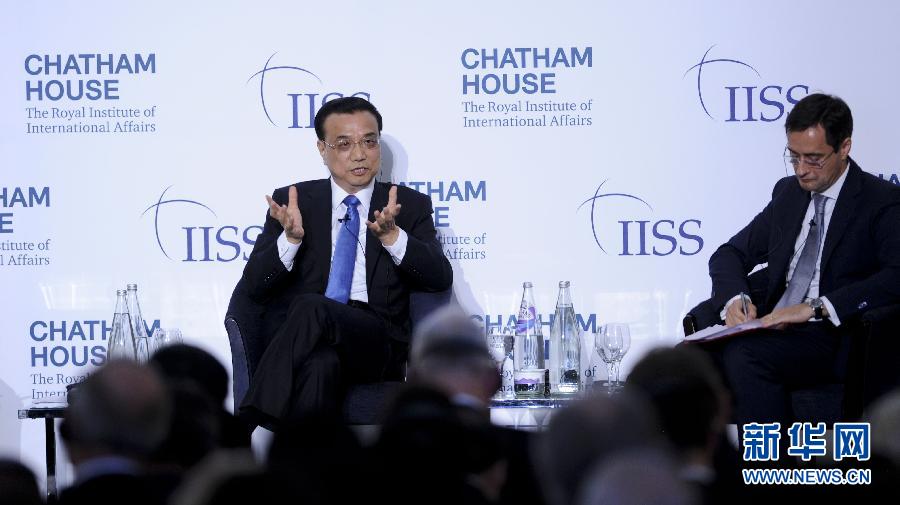 6月18日，國務院總理李克強在倫敦金融城市長官邸面向英國皇家國際問題研究所和國際戰(zhàn)略研究所兩大智庫發(fā)表題為《共建包容發(fā)展的美好世界》的演講。新華社記者 張鐸 攝 