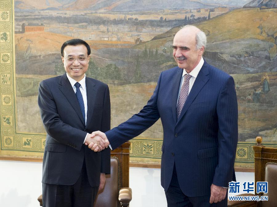 6月19日，國(guó)務(wù)院總理李克強(qiáng)在希臘議會(huì)大廈會(huì)見希臘議長(zhǎng)米馬拉基斯。新華社記者 王曄 攝