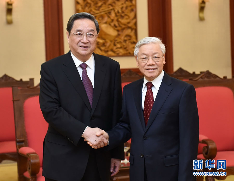 12月25日至27日，中共中央政治局常委、全國政協(xié)主席俞正聲對(duì)越南進(jìn)行正式訪問。這是12月26日，俞正聲在河內(nèi)會(huì)見越共中央總書記阮富仲。 新華社記者劉建生攝