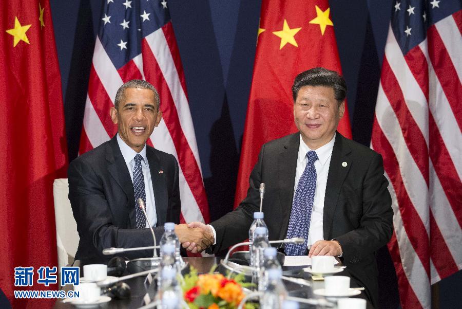 11月30日，國家主席習近平在巴黎會見美國總統(tǒng)奧巴馬。新華社記者黃敬文攝