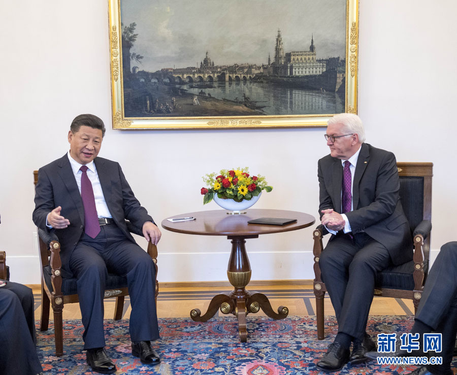 7月5日，國家主席習(xí)近平在柏林會見德國總統(tǒng)施泰因邁爾。 新華社記者李學(xué)仁 攝
